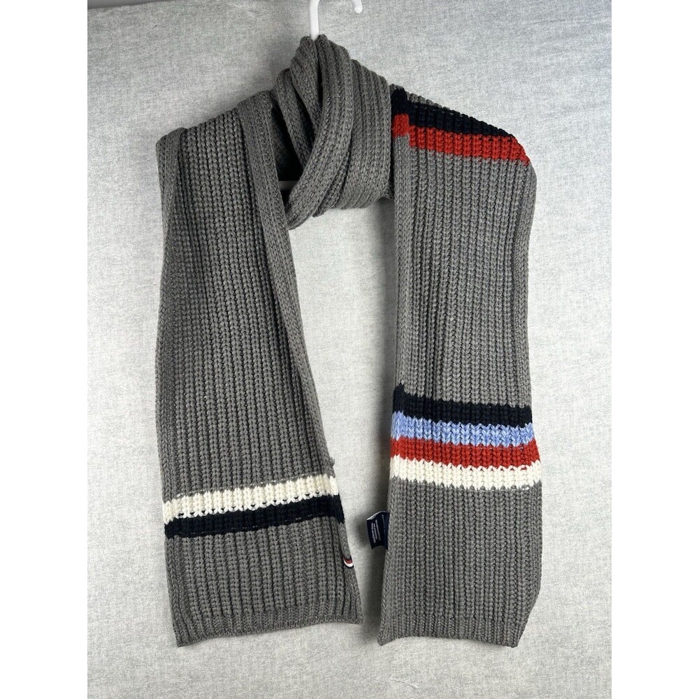 Tommy Hilfiger Men's Grey Acrylic Thick Chunky Knit Winter Scarf 72 in Long